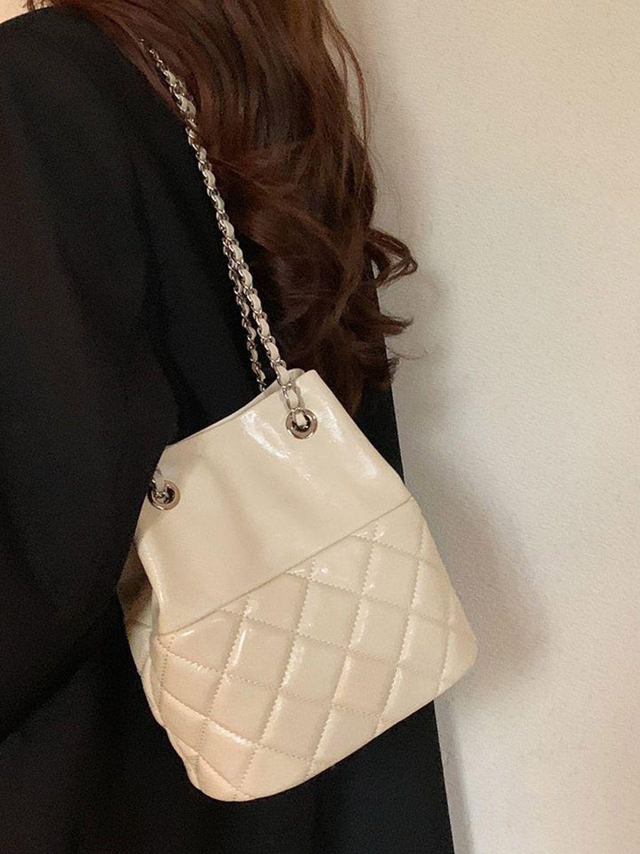 

Премиальная текстурированная серебряная женская сумка-ведро, универсальная сумка через плечо на весну и лето, сумка-мессенджер с цепочкой из бриллиантов 20*12*19 белый