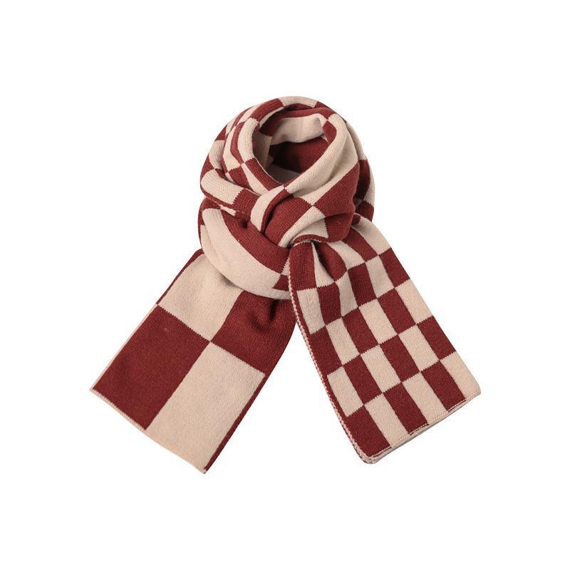 New Style Scarf for Women Knitted Autumn and Winter Student Korean Version Ins Style High Looking Cute Versatile Checkerboard Warm Scarf