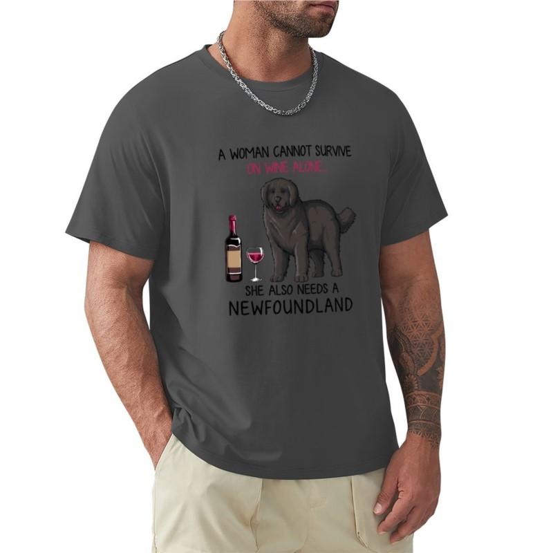 Newfoundland and Wine Funny Dog T-Shirt Sweat Shirt Black T Shirts Funny T Shirt Men Clothing