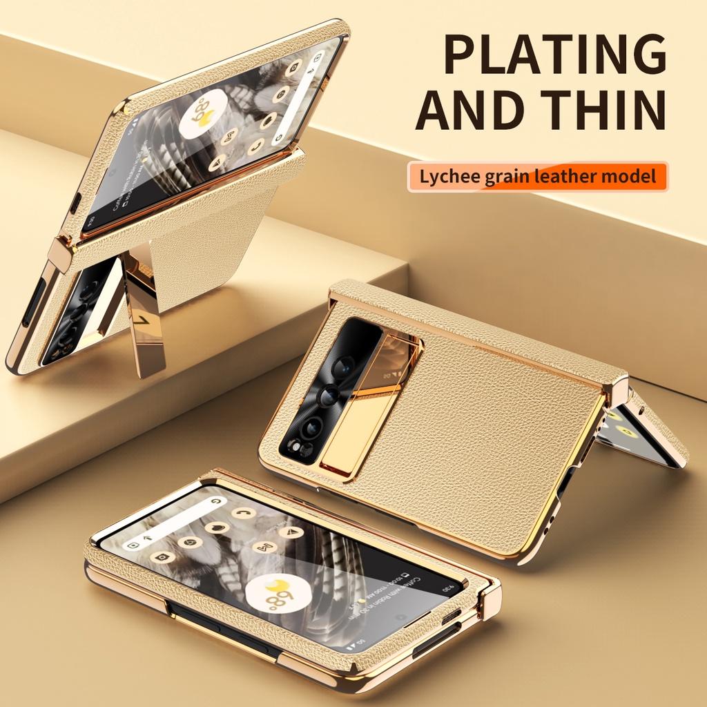 

Чохол із штучної шкіри для Google Pixel Fold із загартованим склом, тонким ударостійким складним покриттям, захисною кришкою для шарнірів Google Pixel Fold золотий