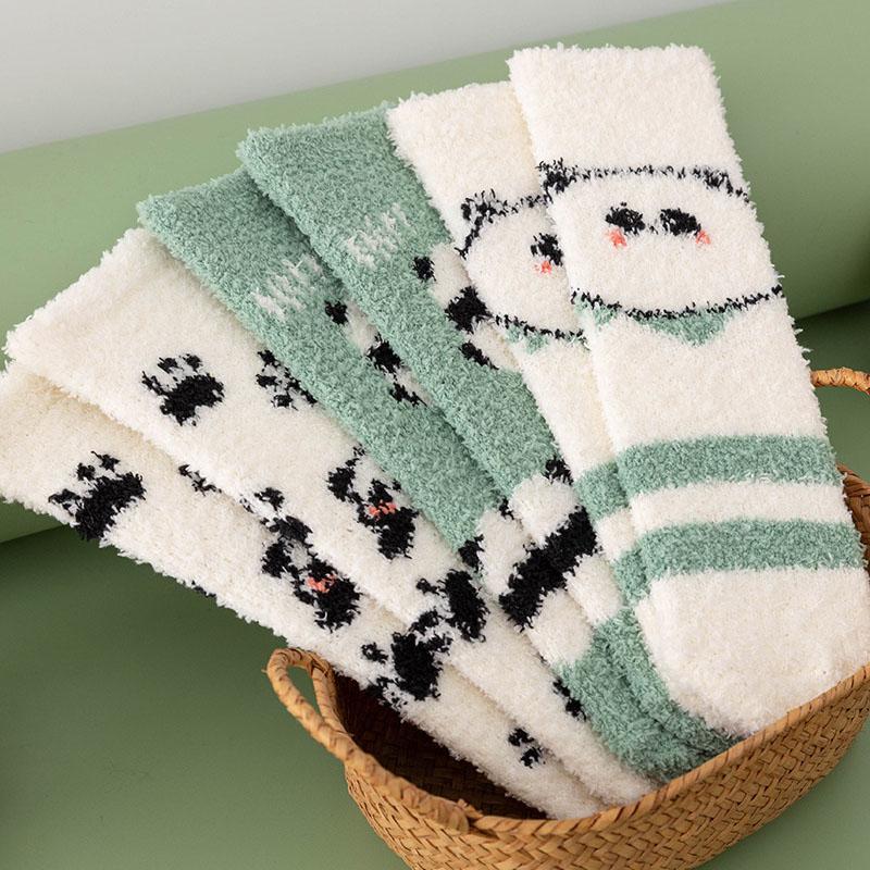 3Pairs/lot Women Socks Winter Cute Panda Coral Fleece Fuzzy Socks FemaleThickened Socks For Girl