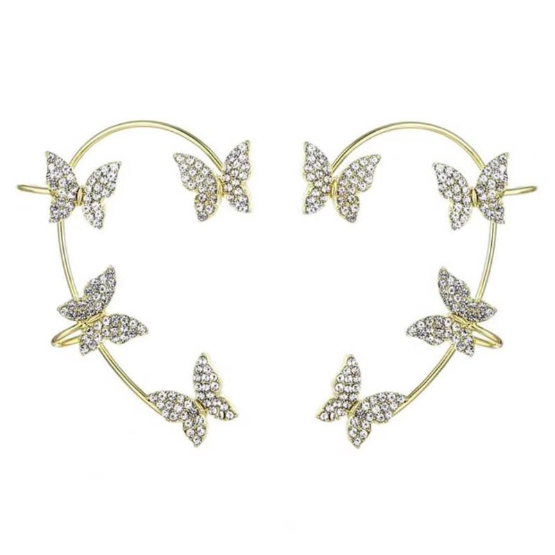 Women Butterfly Earrings Fashion Zircon Ear Hook Clip-On Cartilage Non-Pierced Earrings