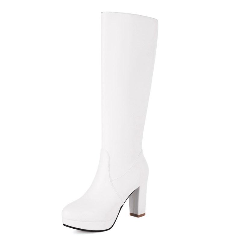 

Сексуальные женские ботфорты до колена, круглый носок, массивный каблук 9 см, платформа 2 см, 45 46 47, женские ботильоны для свиданий 38 белый