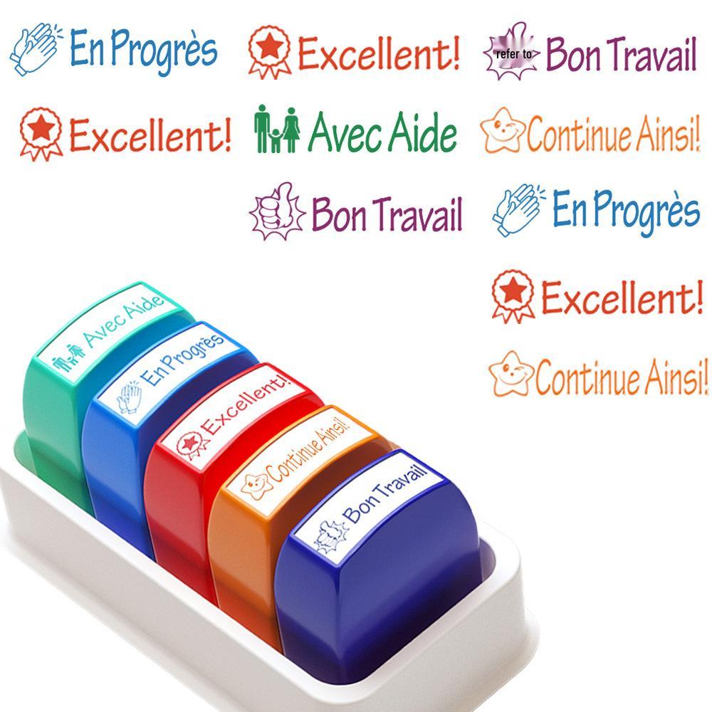 Colorful German & French Teacher Stamps Set - 8 Motivational and Encouraging Designs for Classroom & Homework