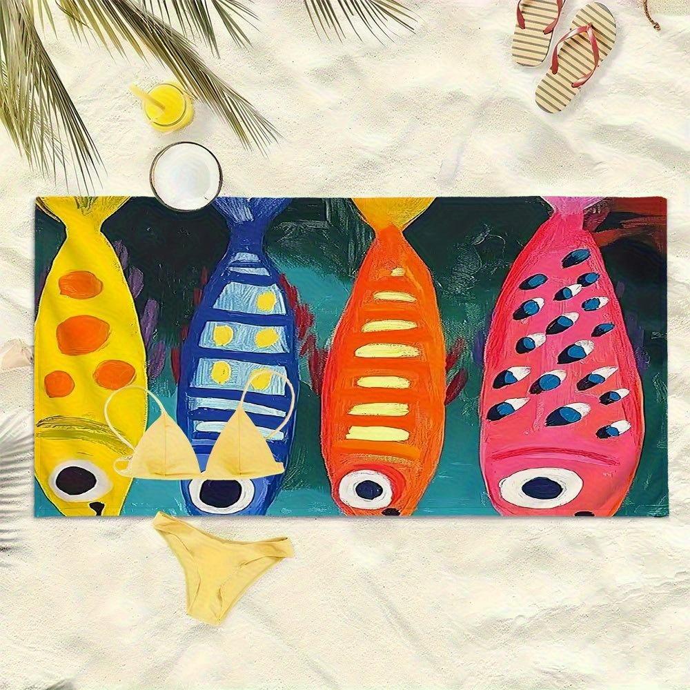 Colorful Fish Beach Towel Single Sided 2D Print Soft Quick Dry Microfiber Beach Towel Pool Beach Travel Decor Vibrant Vibe Gift