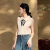 Fashionable And Casual Contrasting Navy Collar Knotted Sweet Loose Sleeveless Vest