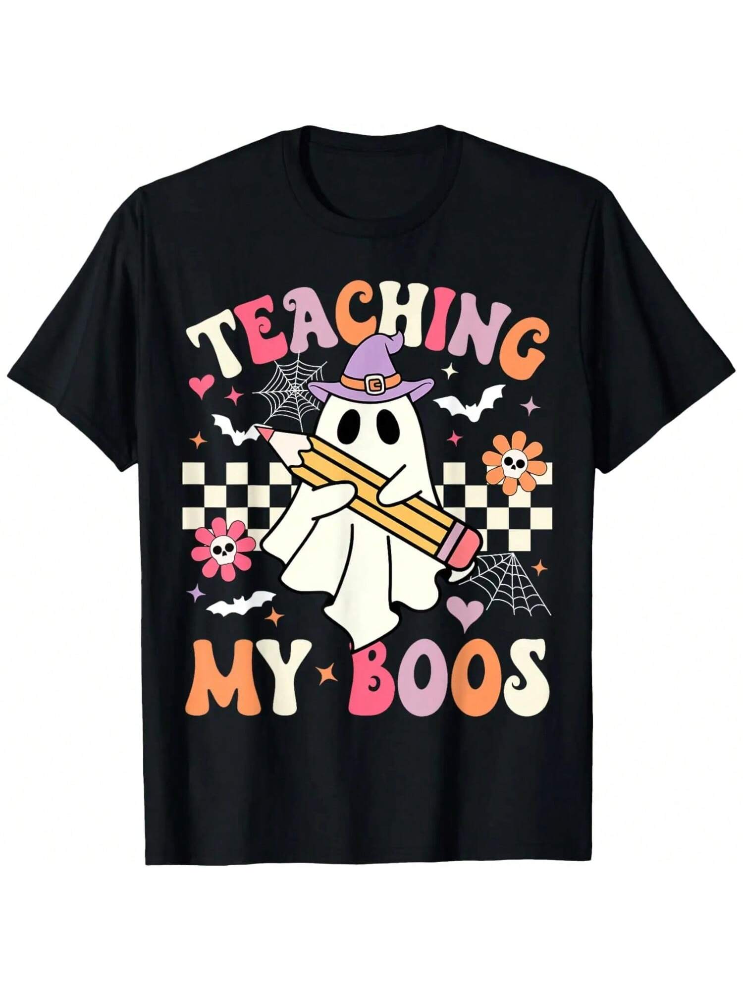 Teaching My Boos Teacher Cute Ghost Groovy Teacher Halloween T-Shirt S