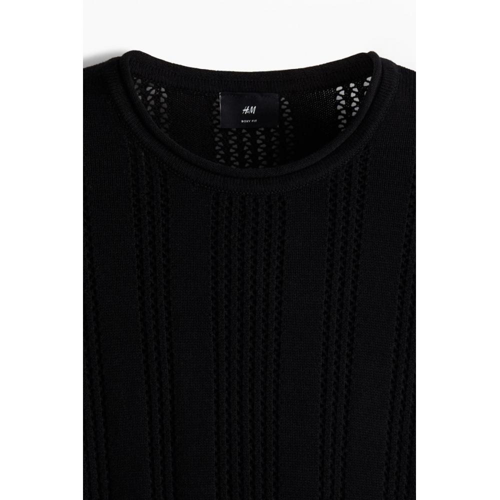 H M Pointel Knit Sweater Regular Fit Black