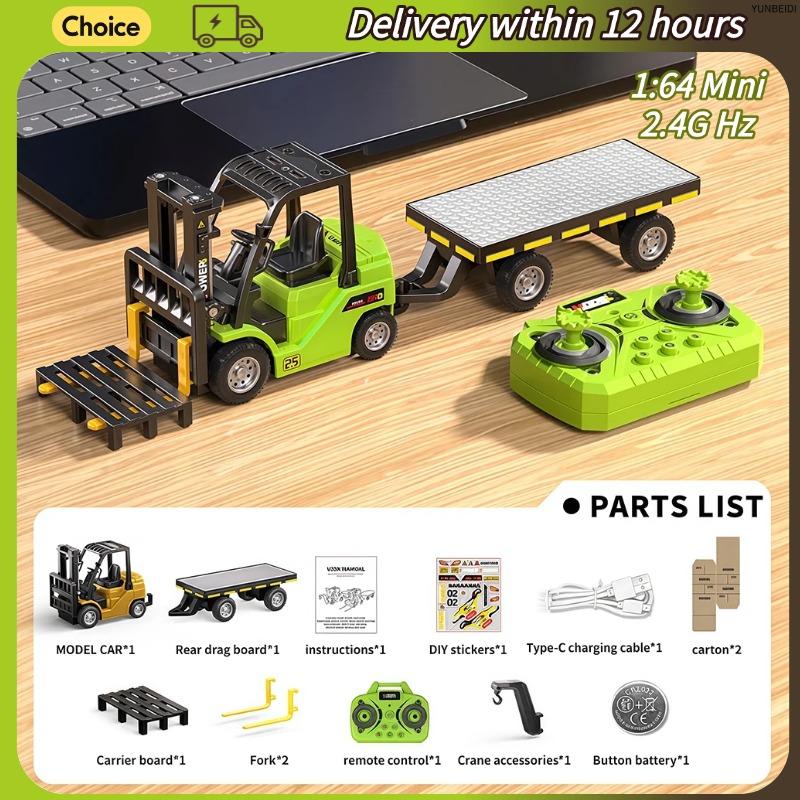 1:64 Mini Remote Control Alloy Excavator Truck Forklift with Trailer Worktop Bluetooth 2.4GHz RC Car Child's Toy Holiday Gifts
