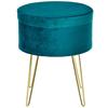 2-In-1 Storage Pouf, Stool or Coffee Table, Made of Wood and Green Velvet