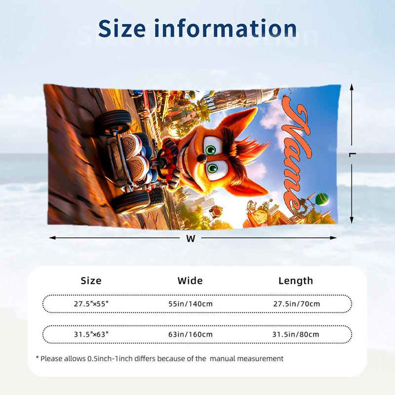 Crash Bandicoot  Custom Name Printed Beach Towel Personalized Soft Towel For Swimming Beach Travel