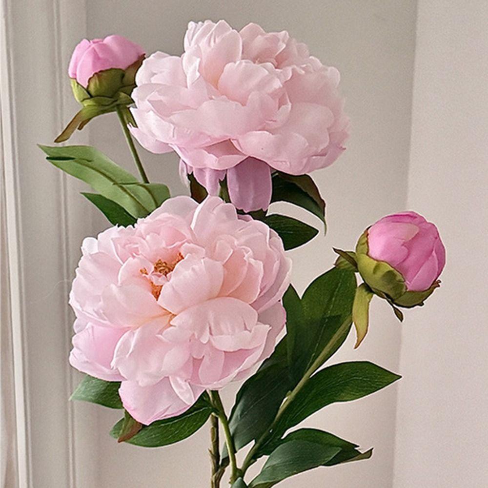 DIY 2 Head Artificial Peony Bouquet Silk Cloth Lifelike Peony Flower Bundle Artificial Flower Home Wedding Decoration