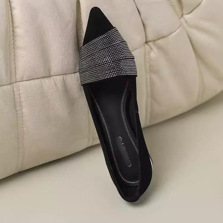 2025 Autumn French Rhinestone Temperament Pointed Head Low Heel Single Shoes Women's New Versatile Light Luxury Shoes Soft Sole Women's Shoes