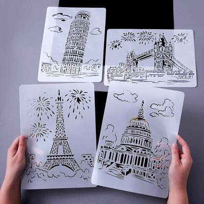 1 buc Scenic Spot Hollow Stencil Pre-Tracing Riglă zgârietură Artă Șablon de hârtie DIY Scrapbooking Album Decorare