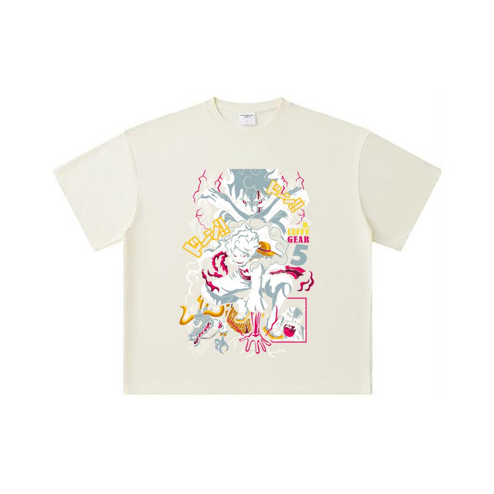 260 GSM Double Yarn 32 Count 100% Cotton One Piece V23 Luffy Gear Print Unisex Heavy Cotton T Shirt