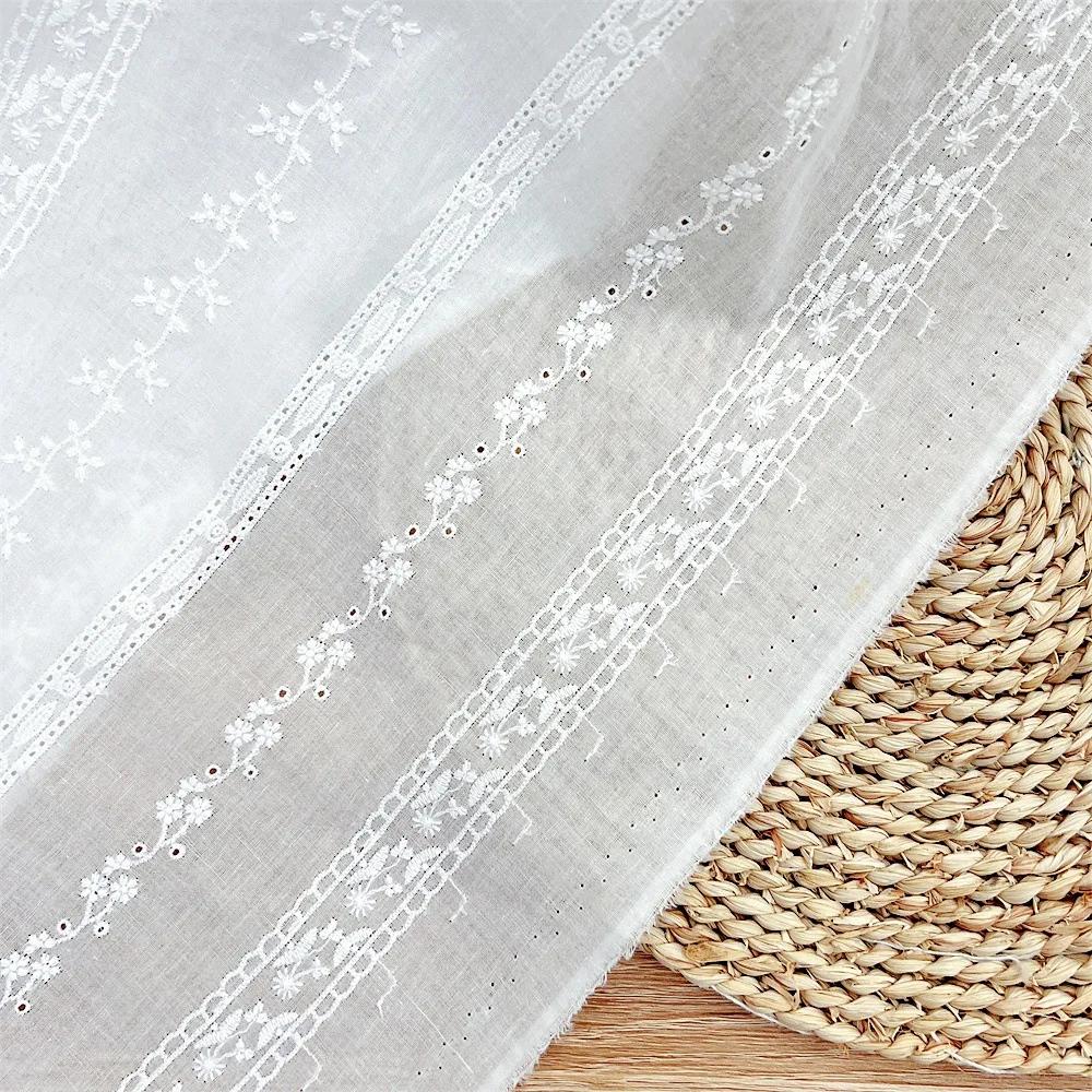 2Yards 130cm Width White Pure Cotton Hollowed-out Embroidered Fabric, Water-soluble Shirt Cotton and Skirt Fabric BL-369