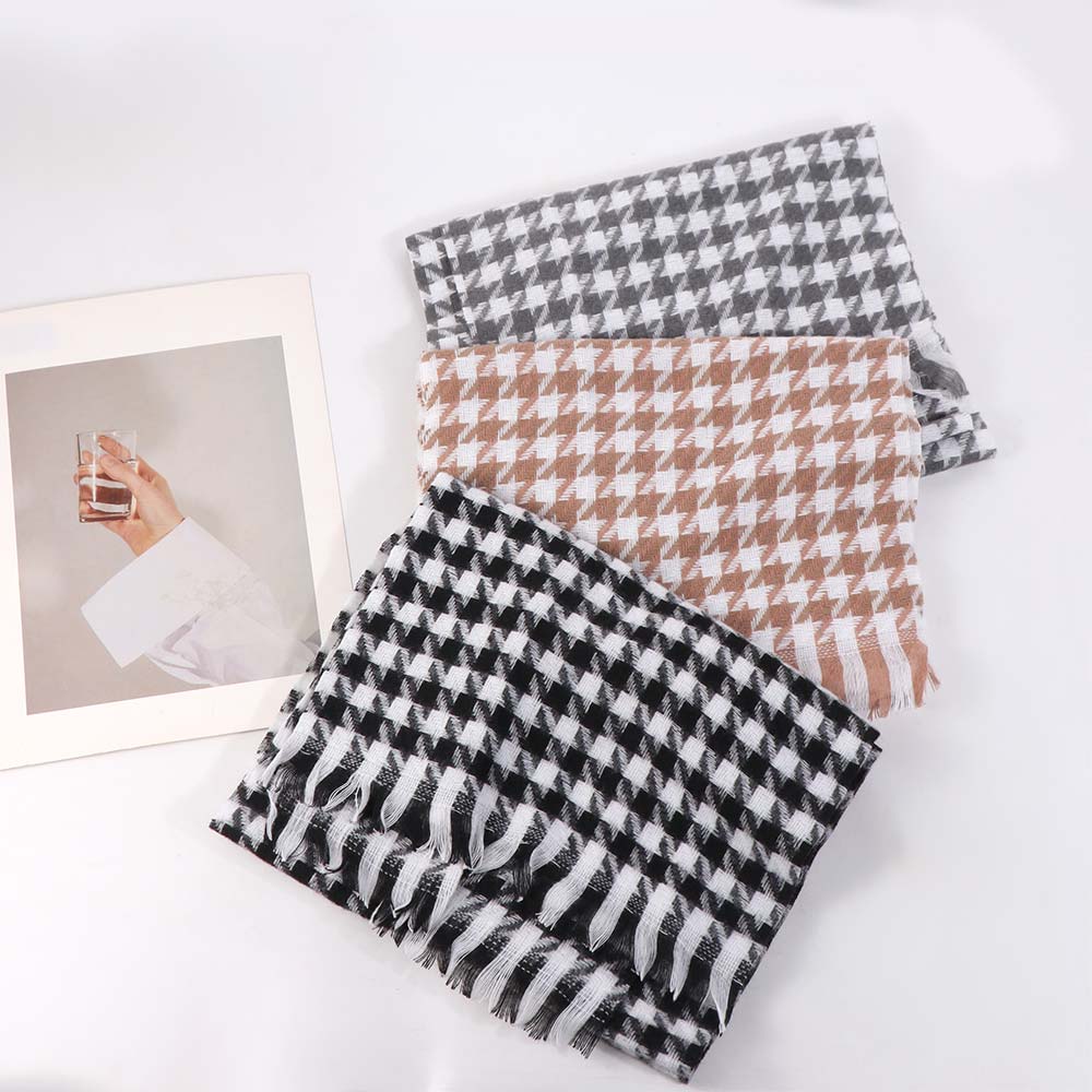 Thickened Y2K Checkered Scarf Korean Style Winter Cashmere Shawl Knitted Houndstooth Scarf  Unisex