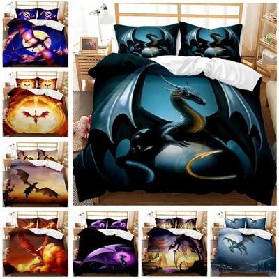 Uçan Ejderha Yorgan Kılıfı, 3D Efsanevi Ejderha Baskılı Polyester Yatak Takımı, Erkek Çocuk Gençler Kraliçe Kral Çift Kişilik Yatak Boyutu Yorgan Kılıfı