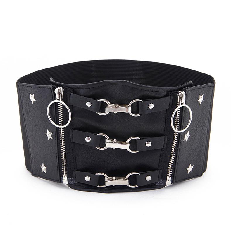 Two Zipper Side With Three Hook Buckle Star Pattern Elastic Waistband Women