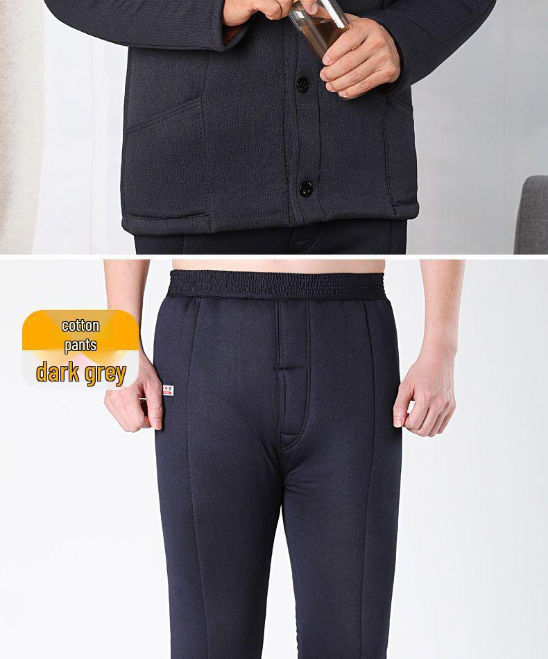 Woodpecker Winter Plus Velvet Dad Suit: Thickened Cotton Jacket & Pants for Middle-Aged & Elderly