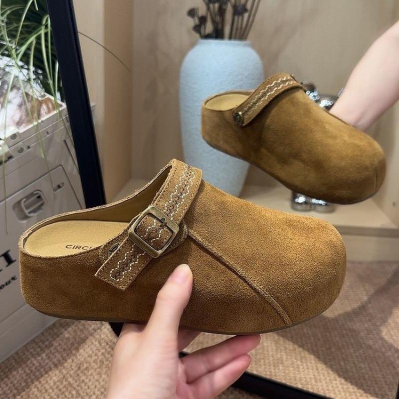 Thick bottom inner height increase two wear bag head half slippers women wear new autumn retro Boken slippers