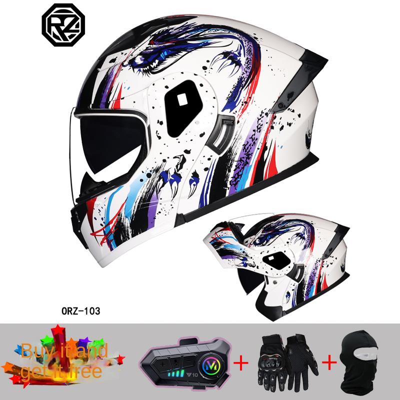 Casco modulare da motocicletta professionale da corsa 2024, materiale ABS, doppia lente, Bluetooth, certificazione DOT