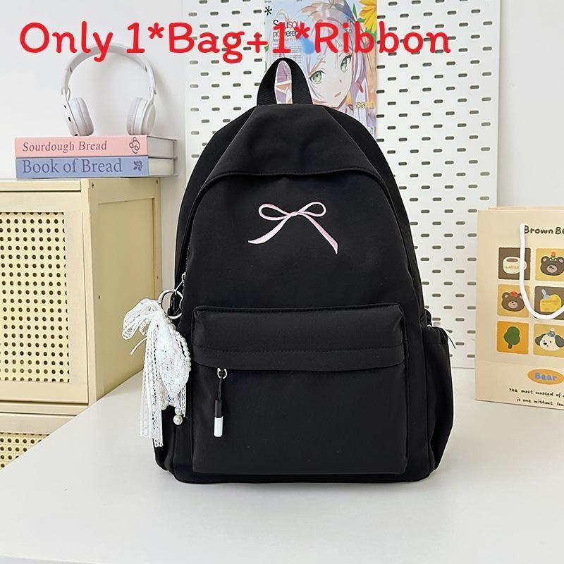 Ribbon Embroidery Bow Nylon Backpack Large Capacity Laptop Fashion Schoolbag
