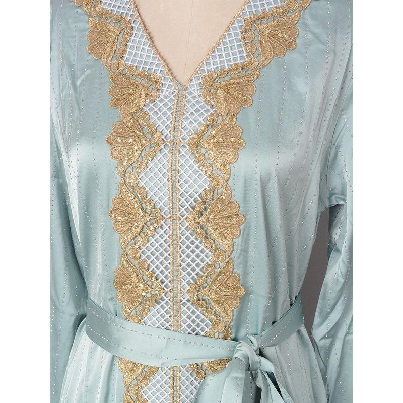 Middle East Robe Elegant New Women clothes Hot Drilling Long sleeve V-neck Big Hemline Lace Gold Thread Dress Insdresses