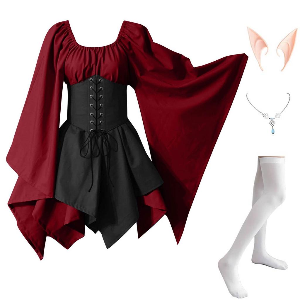 Women Fashion Long Sleeve Vintage Dress Cosplay Party Evening Night Formal Dress