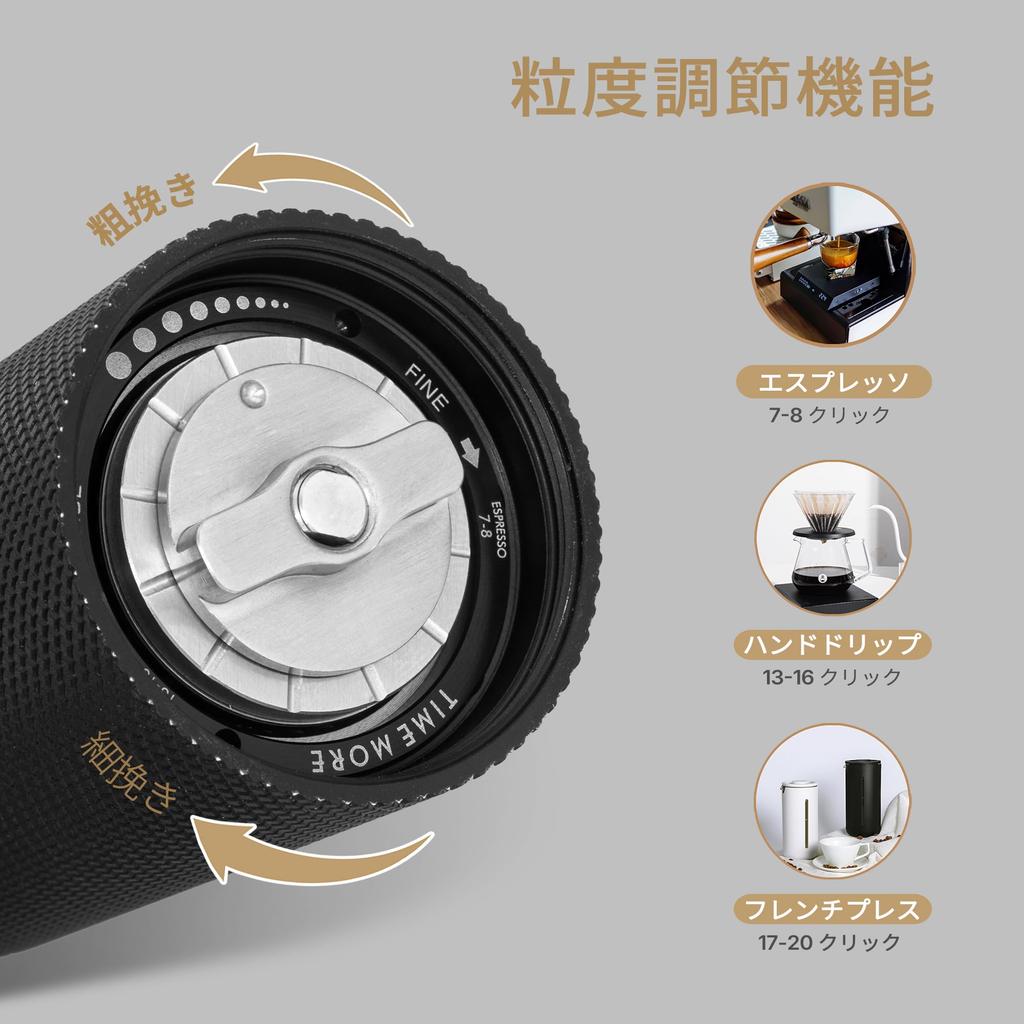 TIMEMORE NANO Manual Coffee Grinder, Compact, All-Metal Stainless Steel Grinding Grinder with Adjustable Coarseness, Foldable Handle, and Brush,