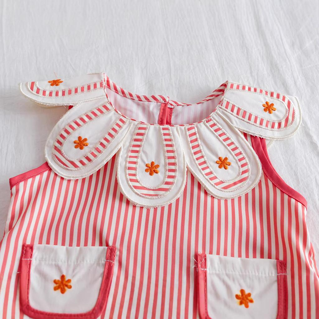 Summer Girls Embroidered Striped Vest And Shorts Set Toddler Baby Fashionable Casual Two Piece Outfit For Little Kids
