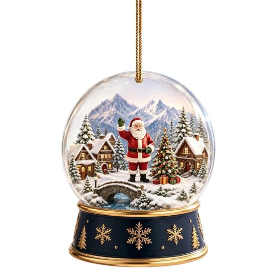Hanging Holiday Decorations Christmas Crystal Ball Style Pendant with Rope, 2D Flat Acrylic Theme Pattern Decor Ornament for Tree Decoration