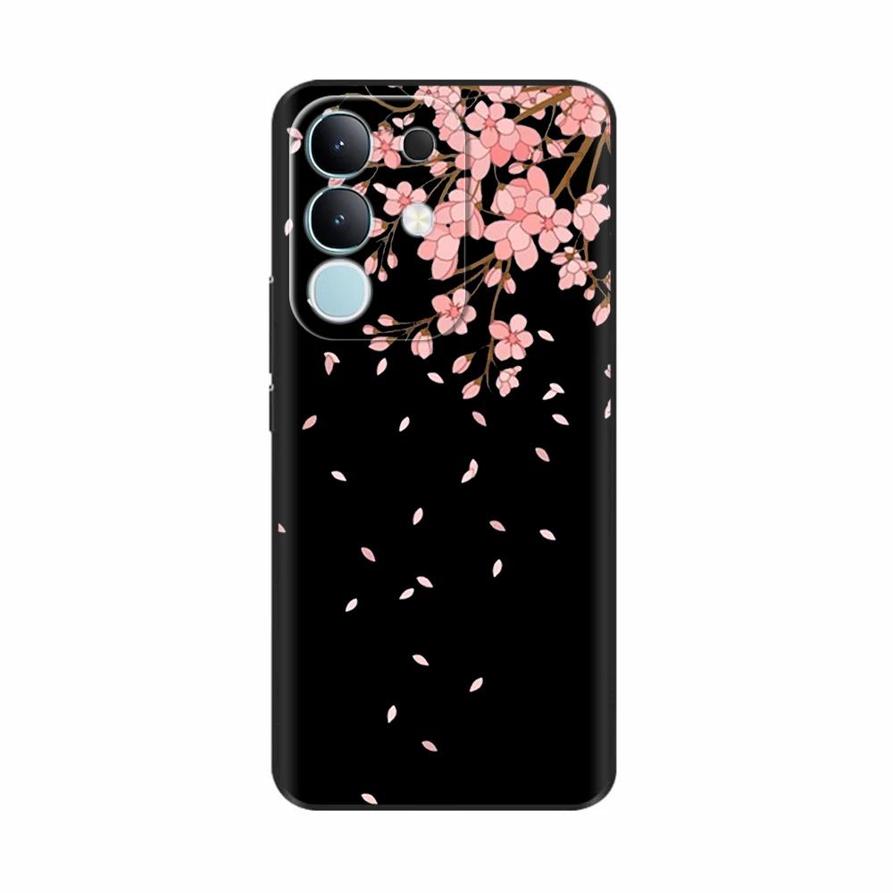 For Vivo Y29 4G Black Back Cover Fashion Flower Butterfly Painting Case Soft TPU Silicone Fundas For Vivo Y29 4G Protect Cover