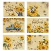 Sunflower Linen Square Spring Placemats Set of 6 Sunflower Kitchen Decor Vintage Spring Summer Sunshine Gnome Truck Table Mats