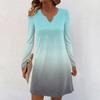 Women's Long-sleeved Casual Midi Dresses V-Neck Print  Casual Dress