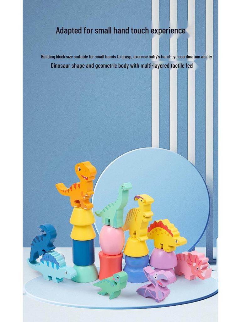 Children's Wooden Dinosaur Balance Beam Stacking Game for Early Education and Concentration Training