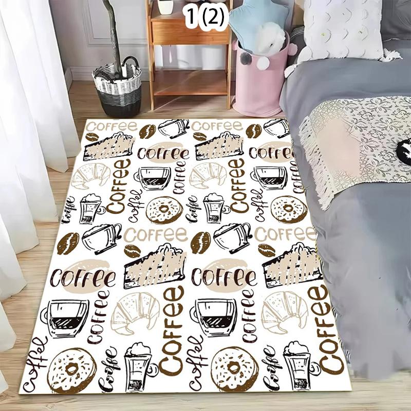 Coffee Theme Living Room Carpet Retro Coffee Pattern Area Rug American Vintage Style Home Decor Soft Non-slip Floor Mat