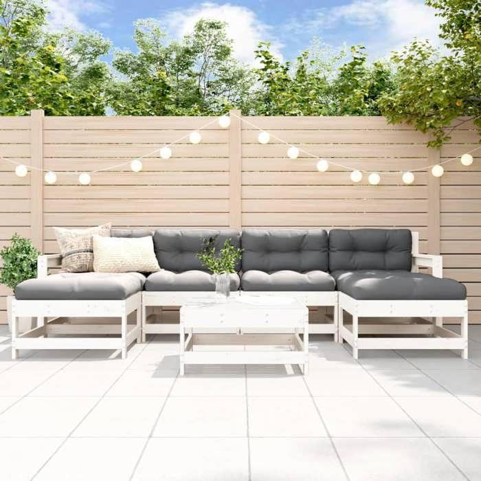 VidaXL Salon de Jardin 7 pcs, Canapés avec Repose-pied, Ensemble de Meubles avec Table Basse Patio Terrasse, Rustique, Blanc 3186383