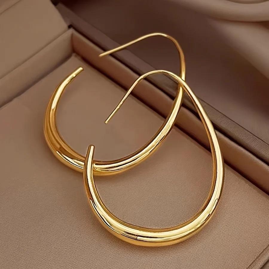 

Glossy Minimalist Water Drop Design Hoop Earrings Copper 18K Gold Plated Jewelry Vintage Elegant Style For Women Daily Wear золотистий