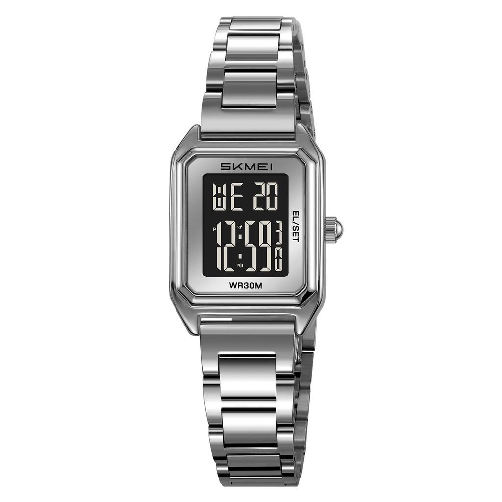 Fashion Women's Steel Belt Electronic Watch Large Screen Square Multi-function Watch Luminous Countdown Electronic Watch