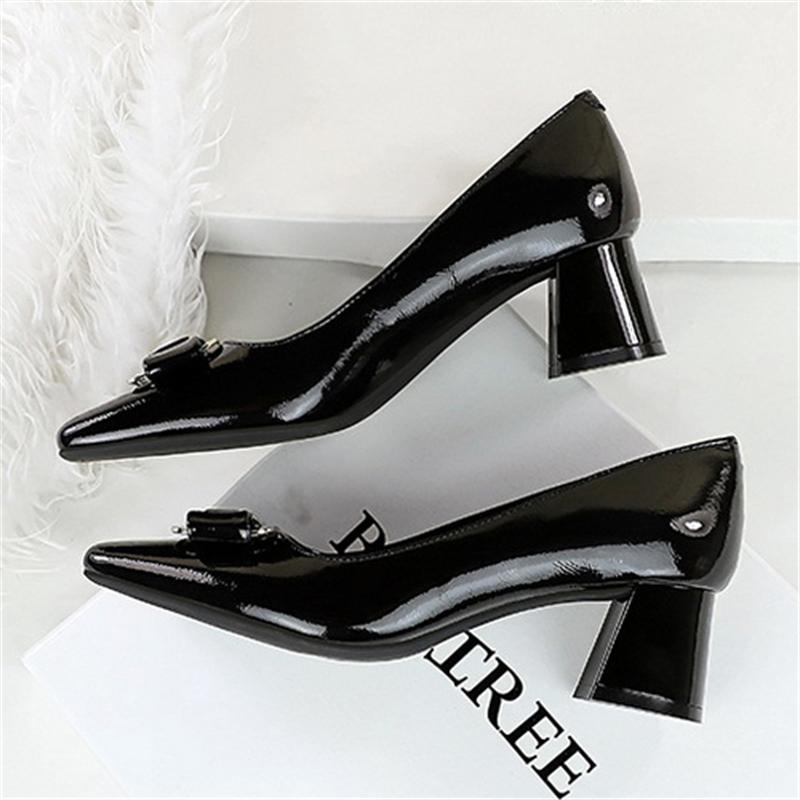 Fashion Women's Shoes Spring Fashion Butterfly Knot Button High Heel Pumps Square Heel Stripper Party Shoes for Women New Zapatos Mujer