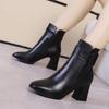 White Black Thick High Heel Ankle Boots Women  Pointed Toe Keep Warm Elegant Short Booties Ladies Ankle Buckle Decoration