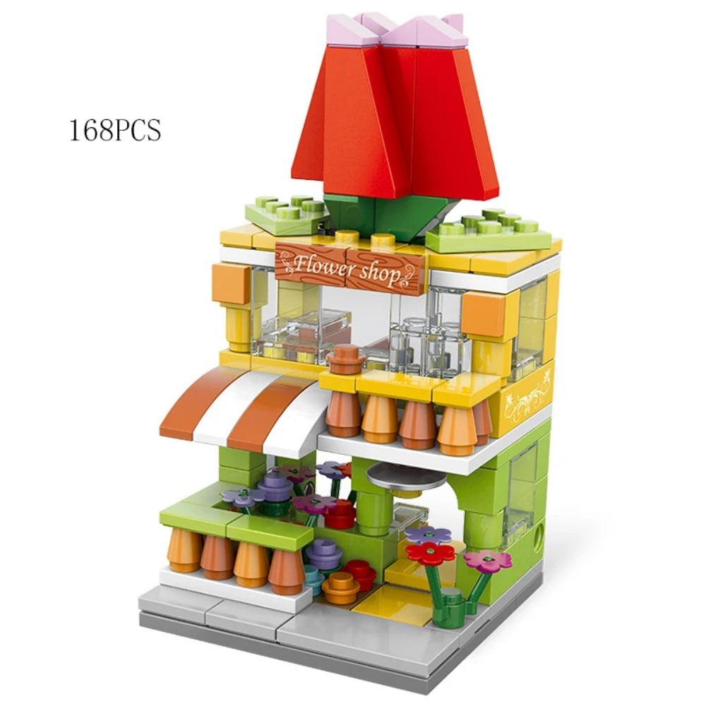 Mini Shop Market Street View Sets Model Building Blocks Hamburger Restaurant Retail Store Creative Architecture Friend Girl City
