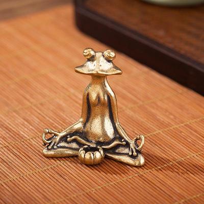 Vintage Messing Meditation Zen Buddhismus Frosch Statue Ornament Kupfer Tier Skulptur Home Schreibtisch Dekoration Tee Haustier Geschenk