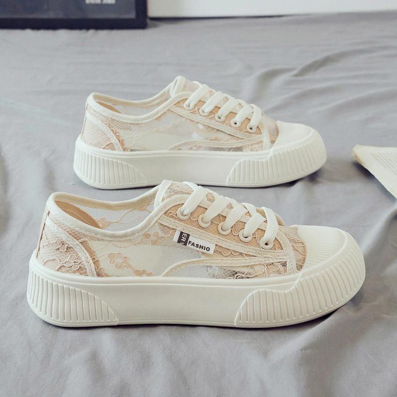 Spring and summer lace mesh breathable women's shoes new versatile canvas shoes board shoes soft sole women's shoes