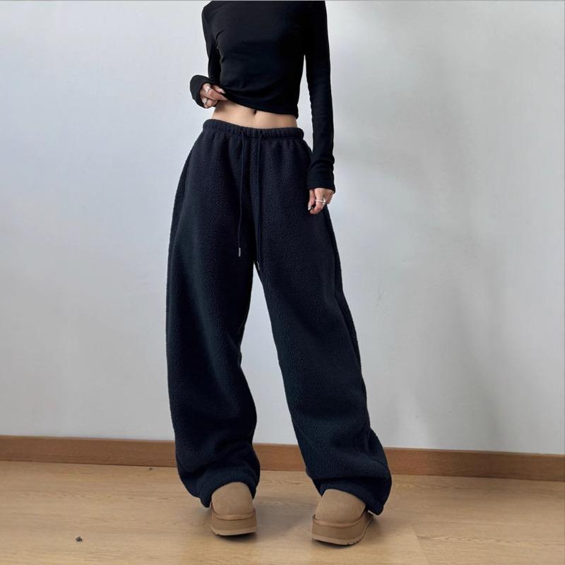 Double-sided fleece fleece wide-leg pants women's new winter thickened lazy wind loose straight casual trousers