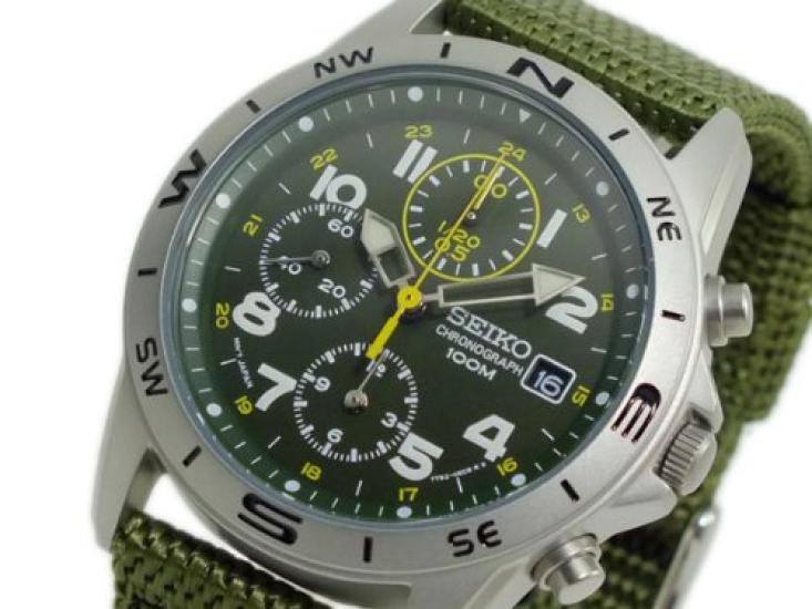 Seiko Chronograph Men’s Watch Green Dial Nylon Strap SND377R (Parallel Import)