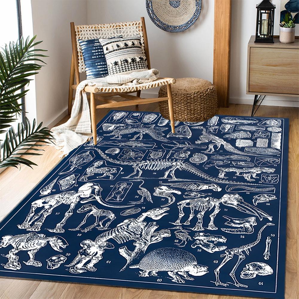 Dinosaur Skeleton Fossil Themed Antislip Carpet Durable Polyester Home Decoration Floor Mat Large Size Logo Design Suitable For Bedroom Living Room