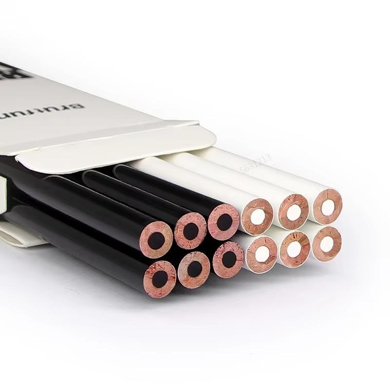 12 Stück Schwarz Weiß Farbstifte Permanentfarbige Zeichenstifte Ölbasierte Holzfarbstifte für Künstler Anfänger Kunstschule