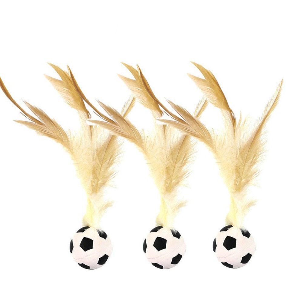 3Pcs Solid Biting Cat Interactive Ball Toy with Feathers Self Fun Cat Toy Bouncing Balls Interactive Play Elastic